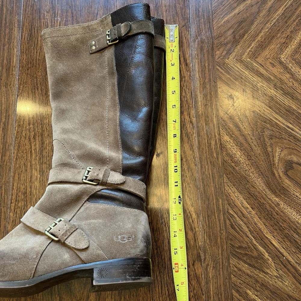UGG Australia Cydnee Tall Brown Heel Authentic Suede Leather Riding Boots Knee 8 - Picture 7 of 10